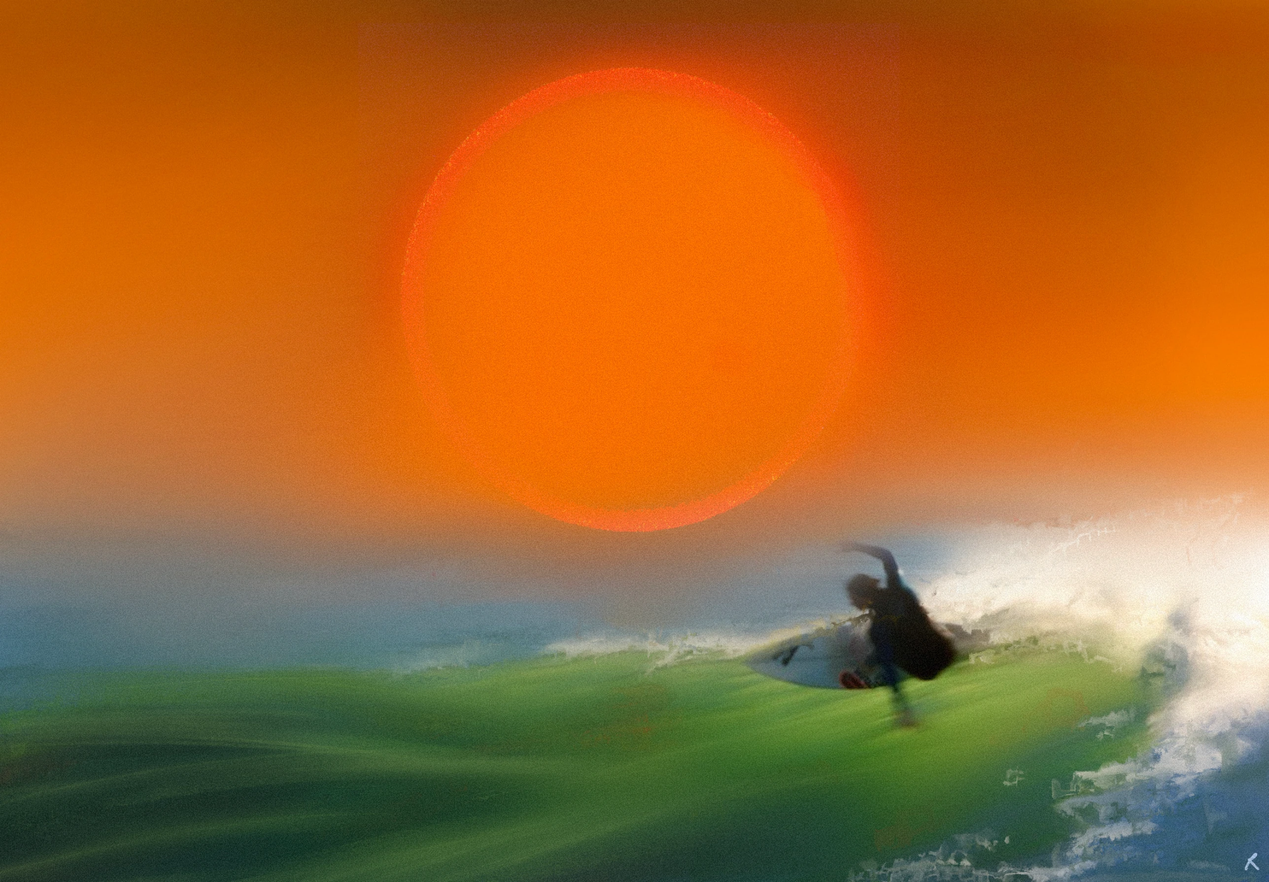 Uluwatu commissioned digital artwork featuring a surfer beneath an oversized tropical sun
